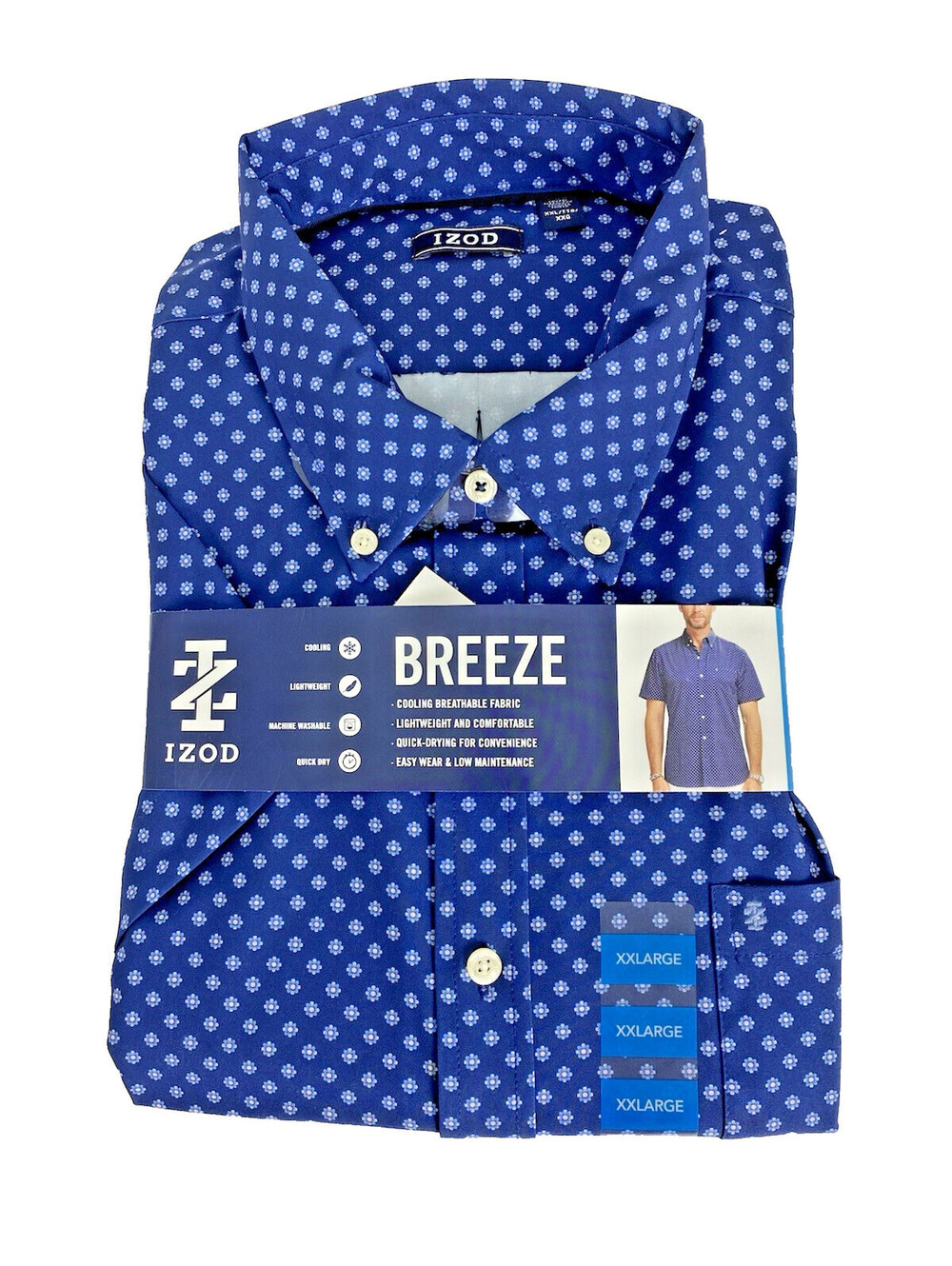 IZOD Breeze Men’s Short Sleeve Button-Down Shirt – XXL – Twilight Blue – NWT